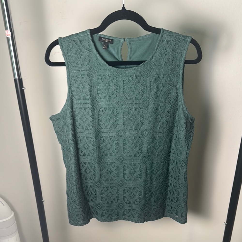 Women's Talbots Green Lace Business Casual Cotton Tank Size Large Petite